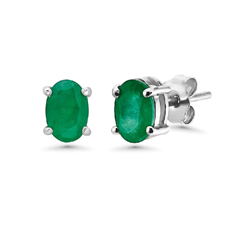 Hoop earrings with abstract shapes for an artistic and creative touch-Emerald Oval Shape Studs Earrings (0.85 ct.) in 14K Gold