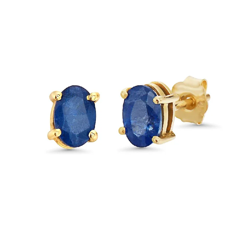 Hoop earrings with circle designs for a classic and timeless shape-Blue Sapphire Oval Shape Studs Earrings (1.30 ct.) in 14K Gold