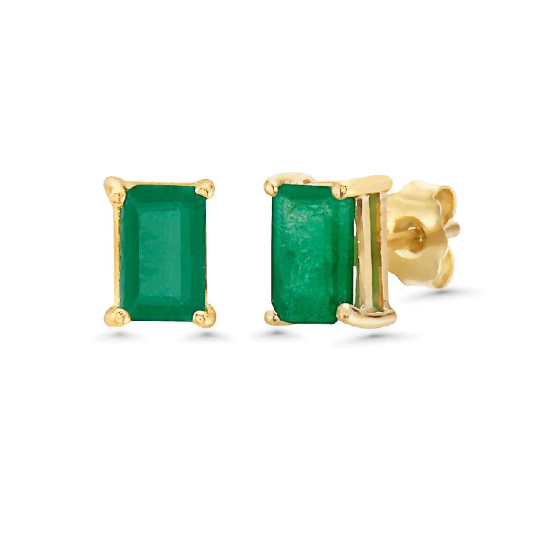 Best hoop earrings with turquoise stones for a bohemian-inspired vibe-Emerald Cut Emerald Studs Earrings (1.10 ct.) in 14K Gold