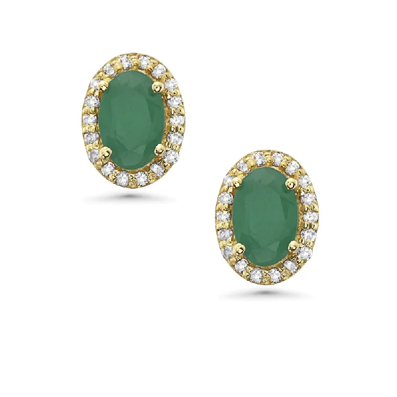 Hoop earrings with rhinestone-studded rims for a glamorous touch-Emerald Oval Shape With Halo Diamonds Studs Earrings (0.95 ct.) in 14K Gold