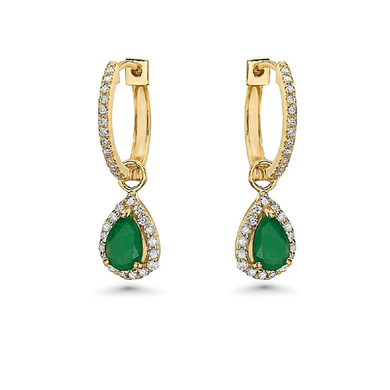 Best hoop earrings with minimalist designs for a clean and modern aesthetic-Diamond Hoop & Dangle Emerald Pear Shape With Diamond Halo Earrings (1.06 ct.) in 14K Gold