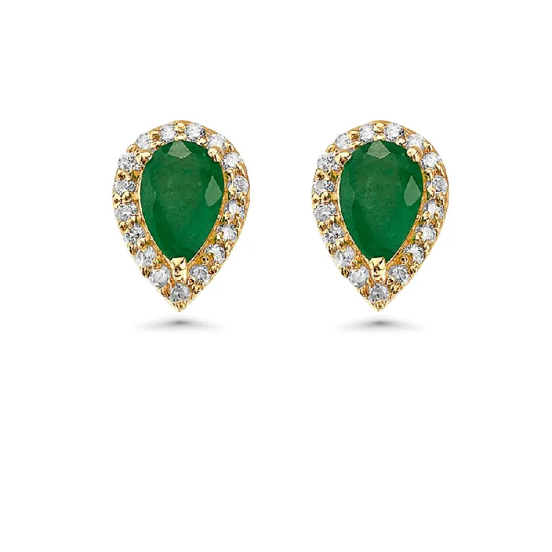 Best hoop earrings with matte finish for a sophisticated, understated design-Emerald Pear Shape Halo Diamonds Studs Earrings (1.00 ct.) in 14K Gold