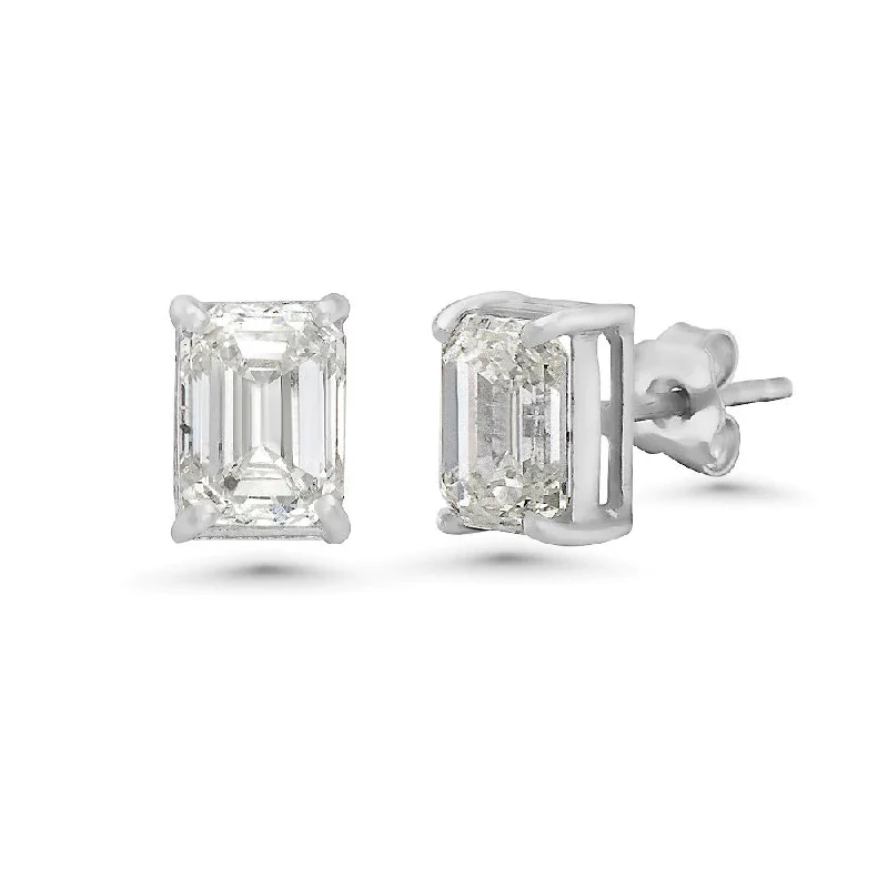 Best hoop earrings with hammered gold for a rustic yet elegant look-Emerald Cut Diamond Rectangular Studs Earrings (2.03 ct.) in 14K Gold