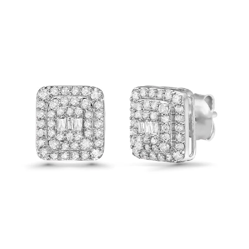 Stylish hoop earrings with diamond accents for an elegant and sparkling effect-Diamond Double Halo Square Shape Studs Earrings (0.75 ct.) in 14K Gold