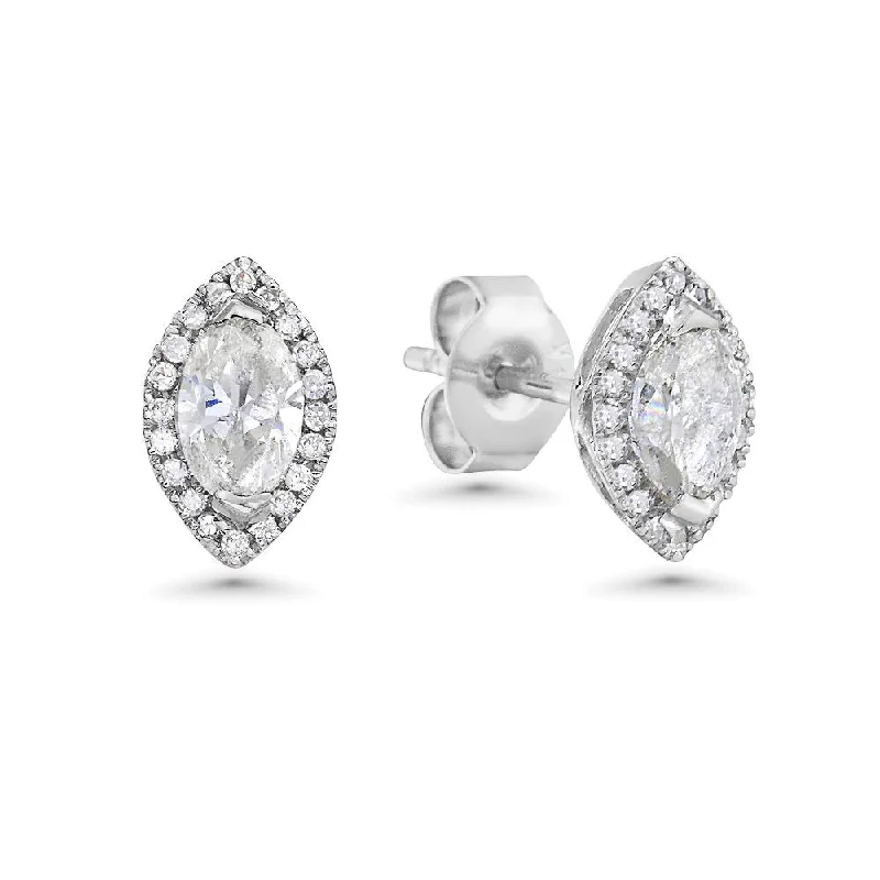 Best hoop earrings with vintage rhinestone embellishments for a retro-glam effect-Diamond Halo & Marquise Shape Studs Earrings (1.00 ct.) in 14K Gold