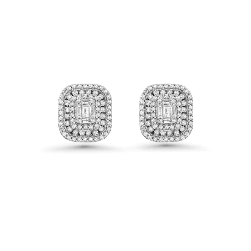 Best hoop earrings with crescent-shaped designs for a bold, moon-inspired style-Triple Halo Diamond Rectangular Shape Studs Earrings (1.00 ct.) in 14K Gold