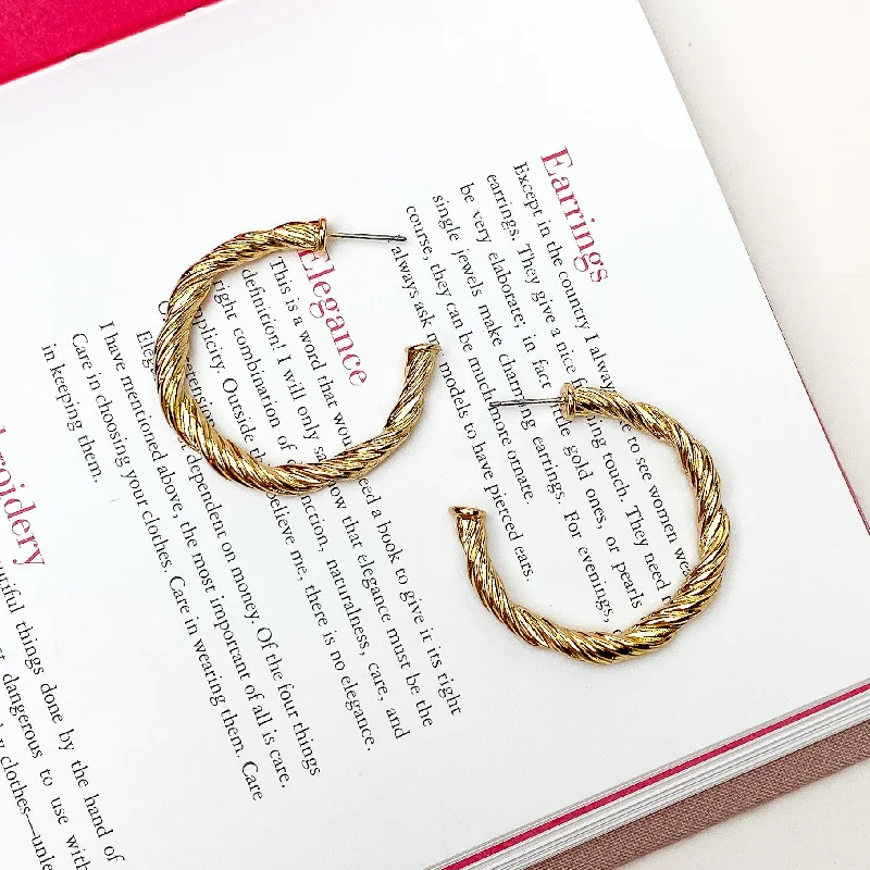 Hoop earrings with removable pendants for a versatile and customizable accessory-Anything Goes Twisted Medium Hoop Earrings in Gold Tone