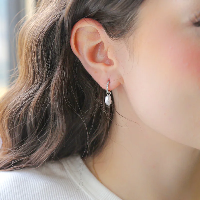 Hoop earrings with stacked layers for a bold and textured design-AUDREY- Freshwater, CZ and Sterling Silver Earrings