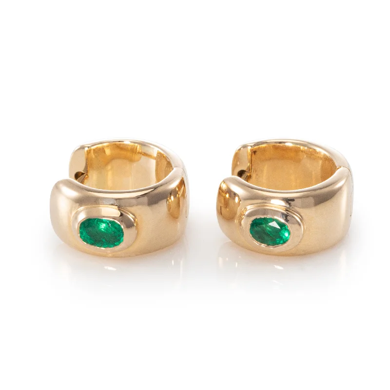 Best hoop earrings with vintage coins for a retro, antique-inspired style-Ava Emerald Huggies