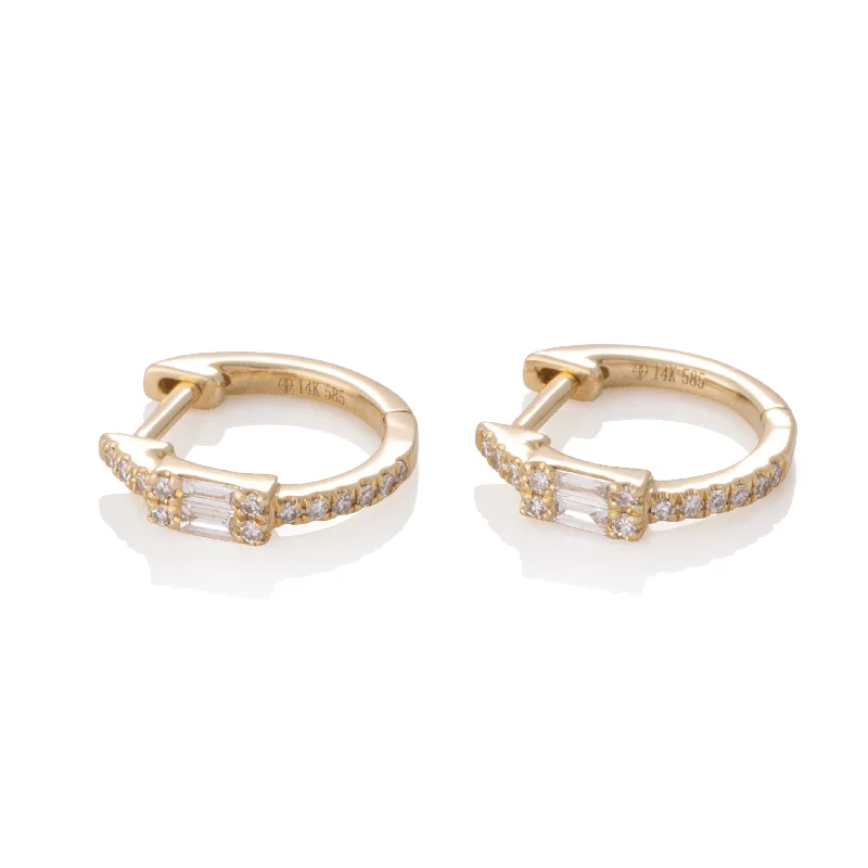 Stylish hoop earrings with diamond accents for an elegant and sparkling effect-Baguette Addison Huggies