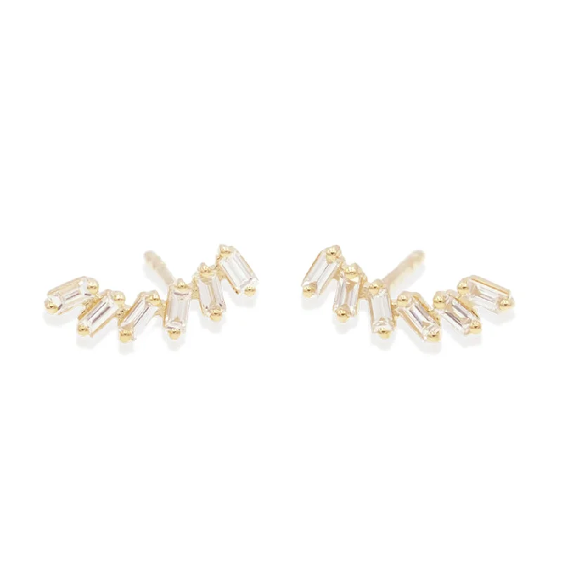 Lightweight hoop earrings for comfortable and all-day wear-Baguette Feather Crawlers