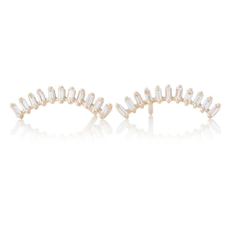 Best hoop earrings with cubic zirconia for a budget-friendly, dazzling look-Baguette Fence Crawlers