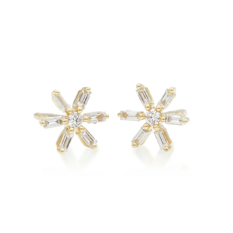 Hoop earrings with twisted metal designs for a dynamic and modern style-Baguette Flower Studs