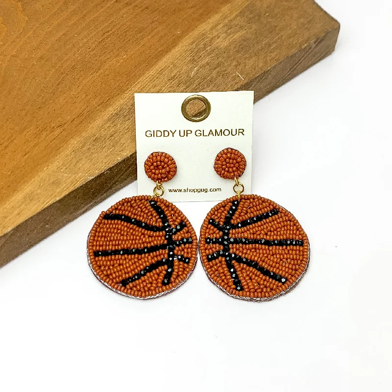 Best hoop earrings with gold for a luxurious and timeless look-Basketball Circular Beaded Earrings in Brown