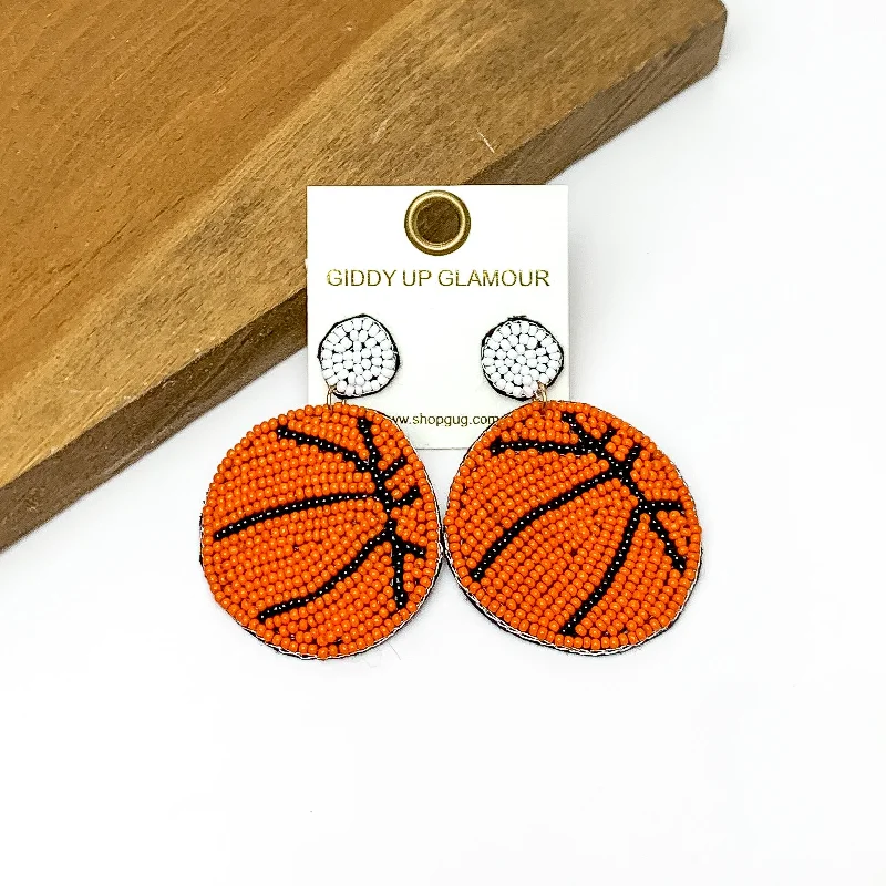 Hoop earrings with floral motifs for a feminine and nature-inspired look-Basketball Circular Beaded Earrings in Orange