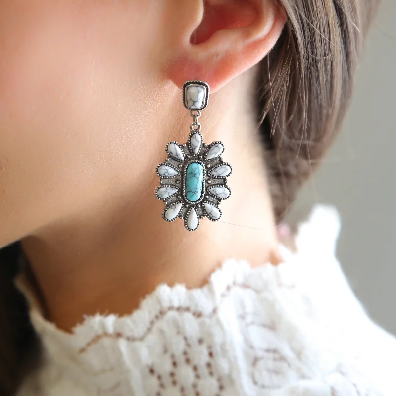 Hoop earrings with enamel stripes for a colorful and eye-catching design-BEAU - Turquoise Blossom Western Earring