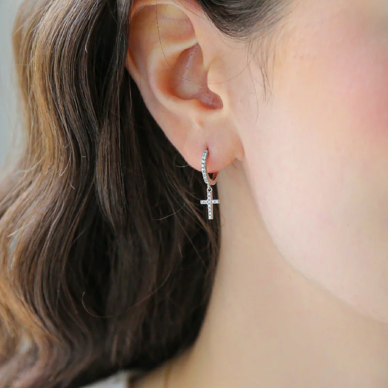 Medium hoop earrings for an everyday look with the perfect balance of style-BELIEVER - Sterling Silver & Zirconia Cross Earrings