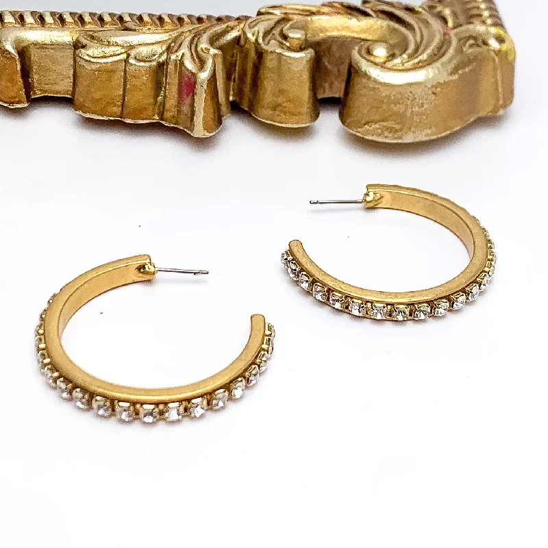 Best hoop earrings with enamel details for a colorful and modern look-City Nights Gold Tone Hoop Earrings With Inlaid Clear Crystals