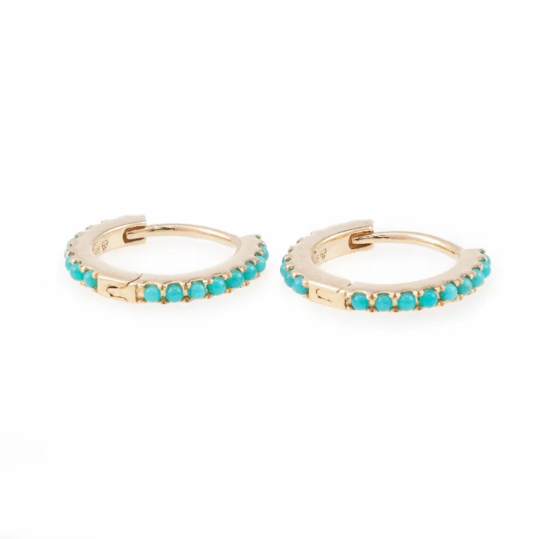 Hoop earrings with enamel stripes for a colorful and eye-catching design-Classic Turquoise Huggies