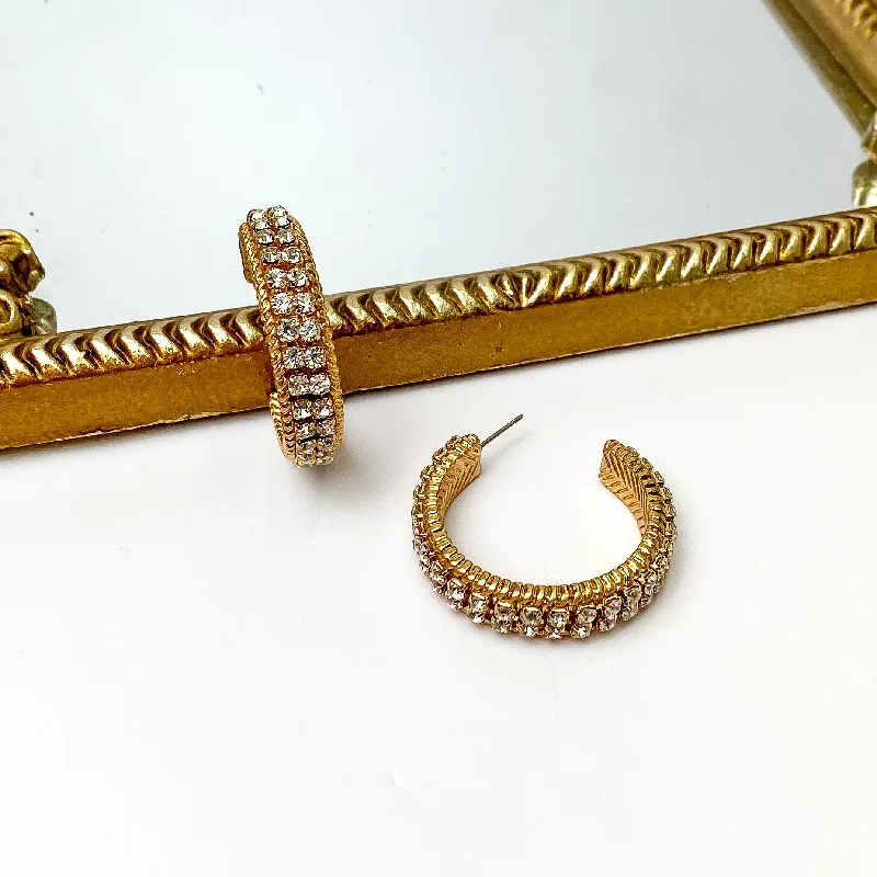 Best hoop earrings with gold for a luxurious and timeless look-Clear Crystal Inlay and Gold Tone Hoop Earrings