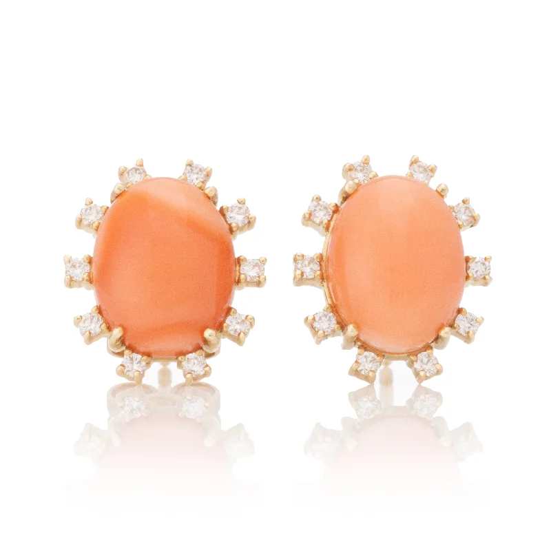 Best hoop earrings with braided leather for a rustic, stylish finish-Coral and Diamond Studs