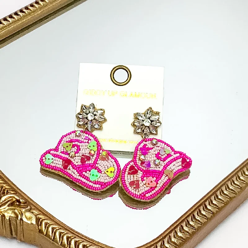 Best hoop earrings with enamel details for a colorful and modern look-Cowboy Lovin Beaded Earrings in Hot Pink