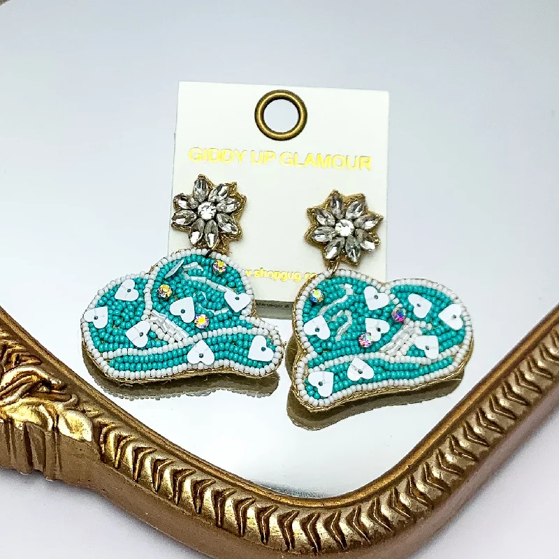 Hoop earrings with a chunky design for a bold and trendy statement-Cowboy Lovin Beaded Earrings in Turquoise Blue