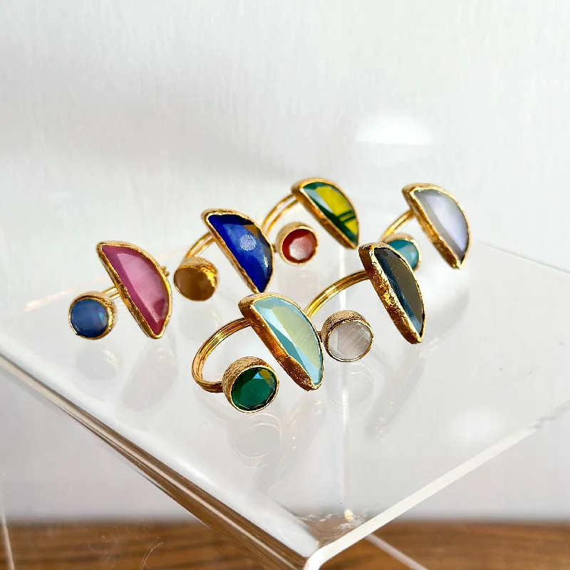 Hoop earrings with stacked layers for a bold and textured design-Crescent Moon Ring