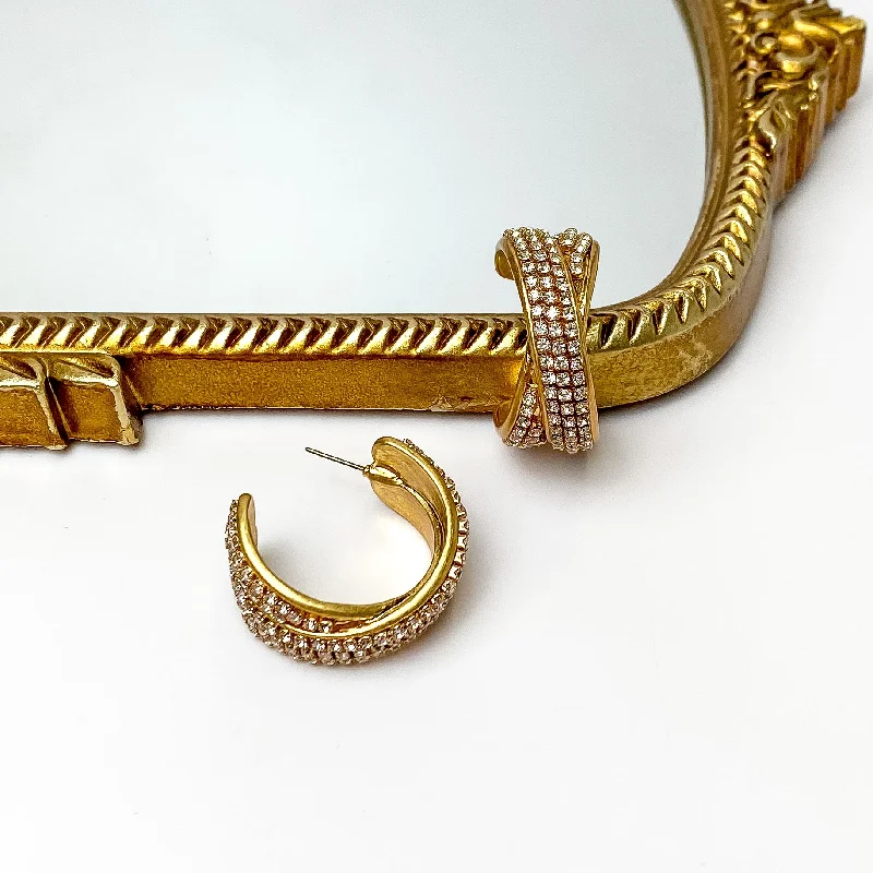 Best hoop earrings with sparkling cubic zirconia for a brilliant, budget-friendly effect-Crossing Paths Gold Tone Hoop Earrings With Clear Crystals