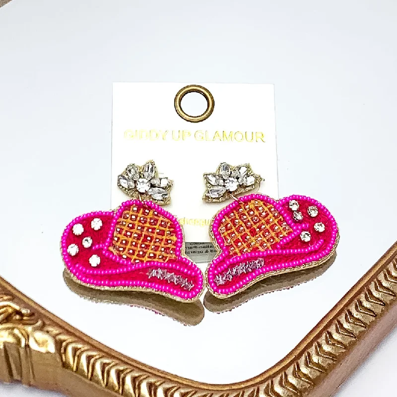 Hoop earrings with spiral designs for a dynamic and fluid look-Dazzling Cowgirl Beaded and Crystal Hat in Hot Pink