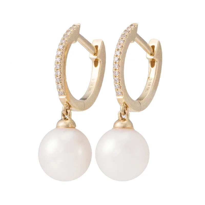 Best hoop earrings with geometric hexagon shapes for a modern, angular look-Diamond Huggie with Pearl Dangle