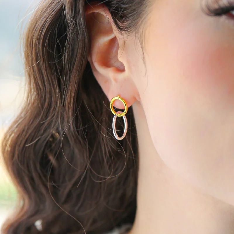 Hoop earrings with a matte black finish for a sleek, edgy vibe-DOUBLE BACK- Cubic Zirconia Gold Disc Circle Earring