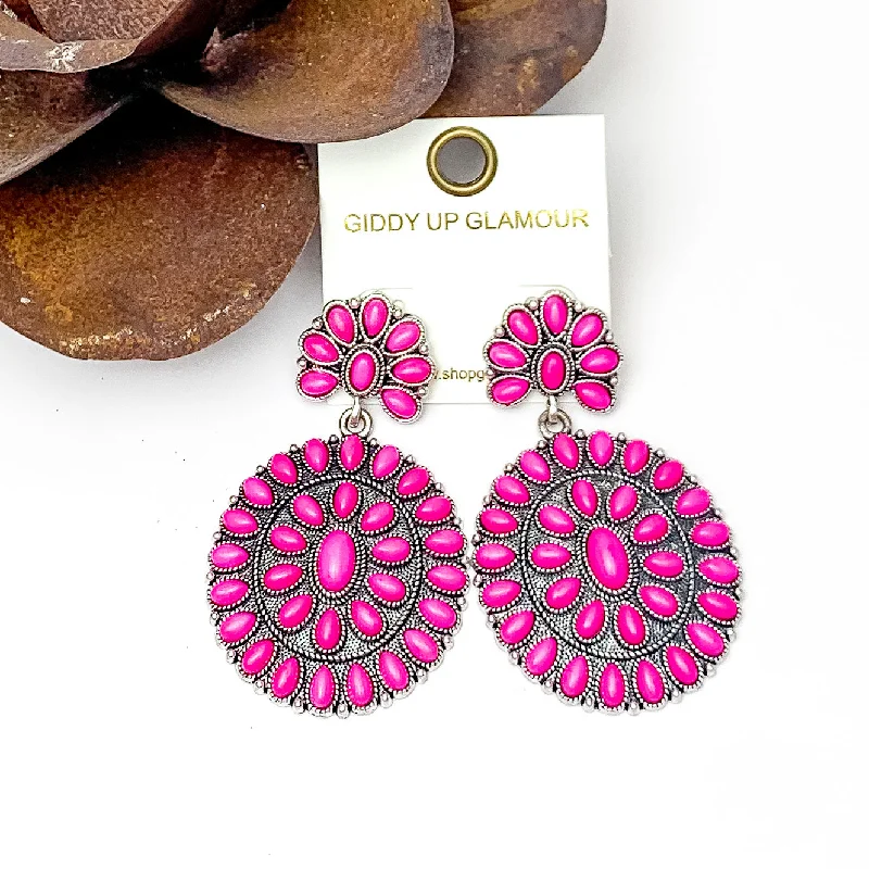 Hoop earrings with multi-tone finishes for a colorful and layered effect-Double Cluster Western Earrings in Fuchsia Pink