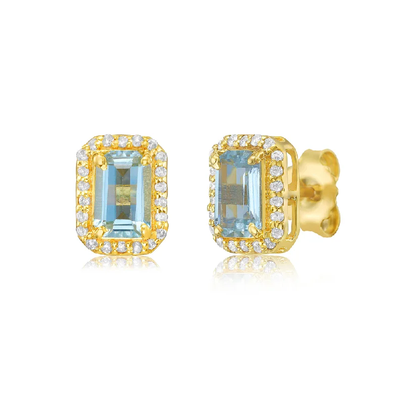 Best hoop earrings with marbled designs for a trendy and artistic effect-Emerald Cut Aquamarine with Diamond Halo Earrings (1.14 ct.) in 14K Gold