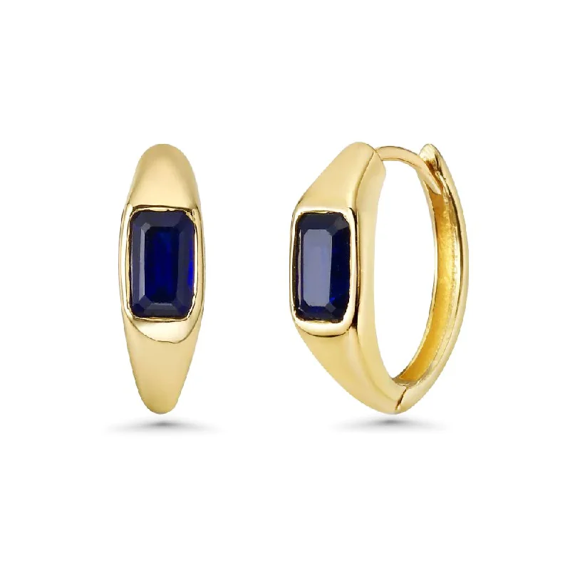 Best hoop earrings with minimal embellishments for a sleek and modern look-Emerald Cut Blue Sapphire Huggies Earrings (1.00 ct.) in 14K Gold