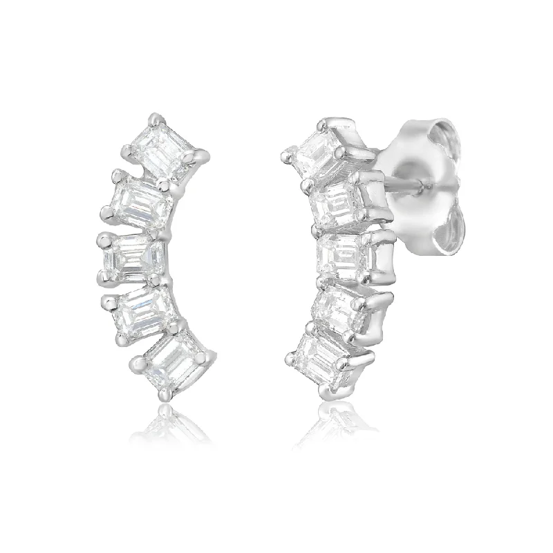 Classic hoop earrings with a thin profile for a sleek and subtle style-Emerald Cut Diamond Curve Earrings (0.70 ct.) in 14K Gold