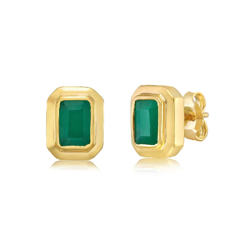 Hoop earrings with multi-tone finishes for a colorful and layered effect-Emerald Cut Emerald Studs Bezel Setting Earrings (1.30 ct.) in 14K Gold