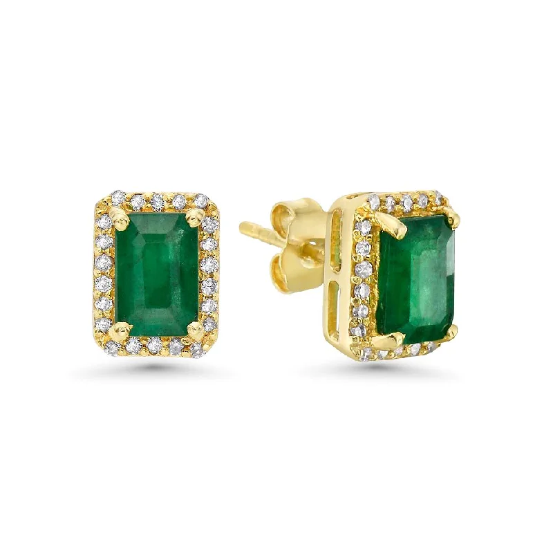 Hoop earrings with gold accents for a warm, elegant statement piece-Emerald Cut Emerald With Diamond Halo Earrings (1.31 ct.) in 14K Gold