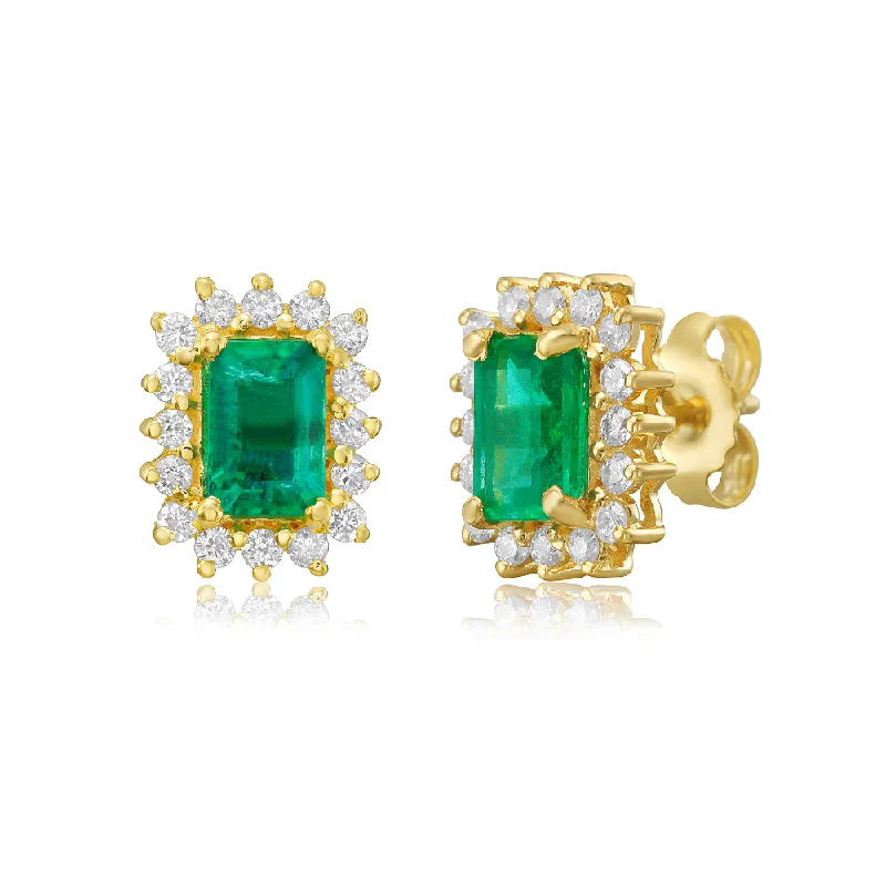 Best hoop earrings with lever-back closures for secure and easy wear-Emerald Cut Emerald With Diamond Halo Earrings (1.45 ct.) in 14K Gold