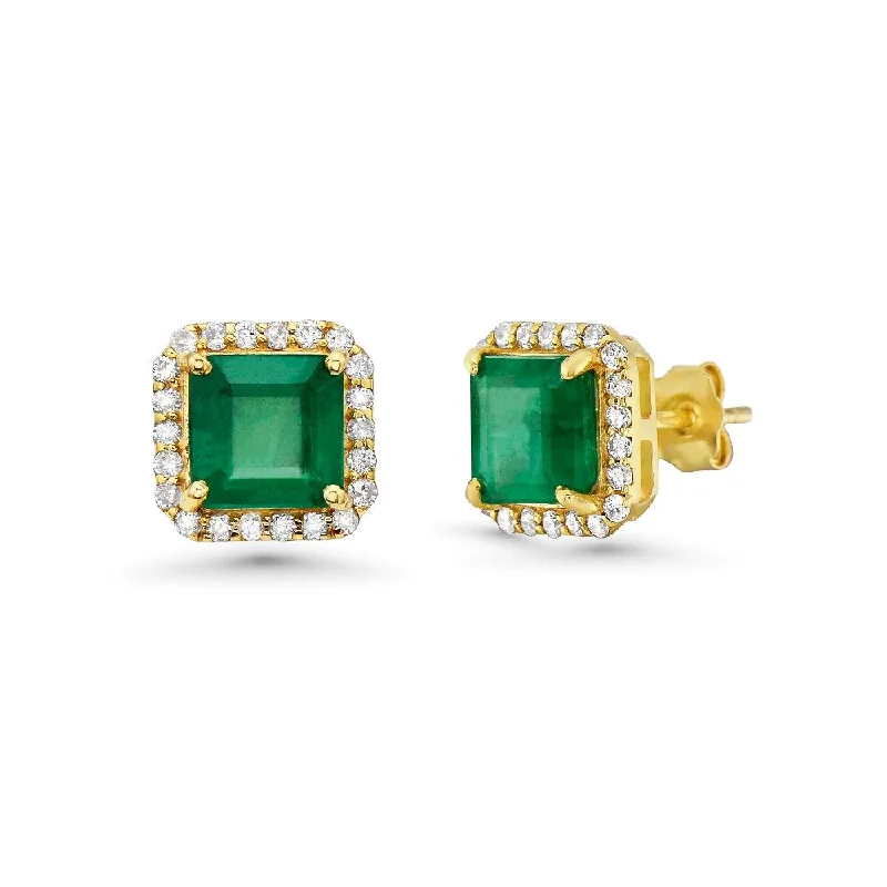 Best hoop earrings with gemstone accents for a colorful and elegant appearance-Princess Cut Emerald With Diamond Halo Studs Earrings (2.64 ct.) in 14K Gold