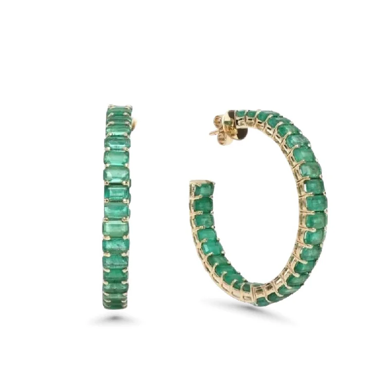 Hoop earrings with pearl accents for a chic and classic style-Emerald Cut Genuine Emerald Inside-Out Hoop Earrings (7.00 ct.) in 14K Gold