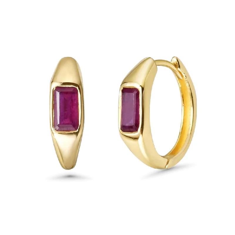 Hoop earrings with a matte black finish for a sleek, edgy vibe-Emerald Cut Ruby Huggies Earrings (1.00 ct.) in 14K Gold