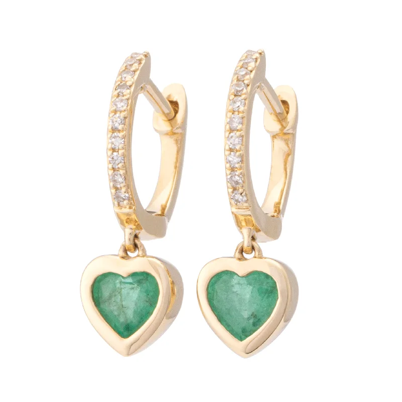 Best hoop earrings with matte finish for a sophisticated, understated design-Emerald Heart Dangle Huggies