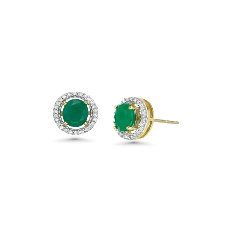 Best hoop earrings with baroque pearls for a luxurious and elegant vibe-Emerald Round Shape Halo Diamonds Studs Earrings (0.67 ct.) in 14K Gold