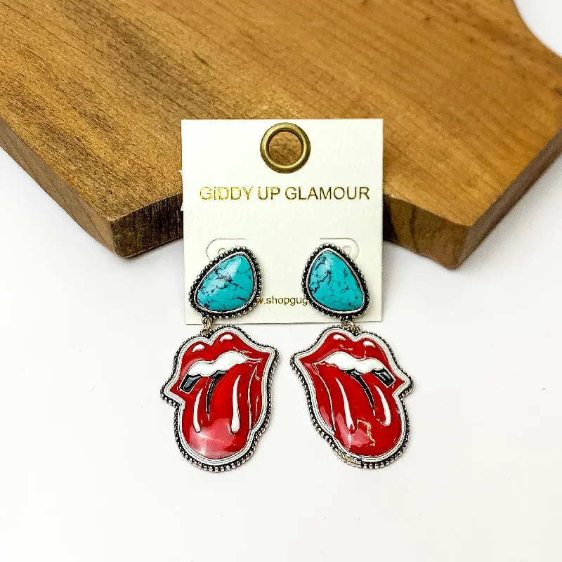 Best hoop earrings with tribal designs for a cultural and exotic aesthetic-Faux Turquoise Post Earrings with Lip and Tongue Drop