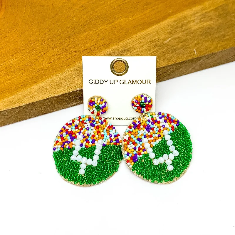 Best hoop earrings with Swarovski crystals for added sparkle and luxury-Football Stadium With Field Goal Circular Post Beaded Earrings in Multicolor