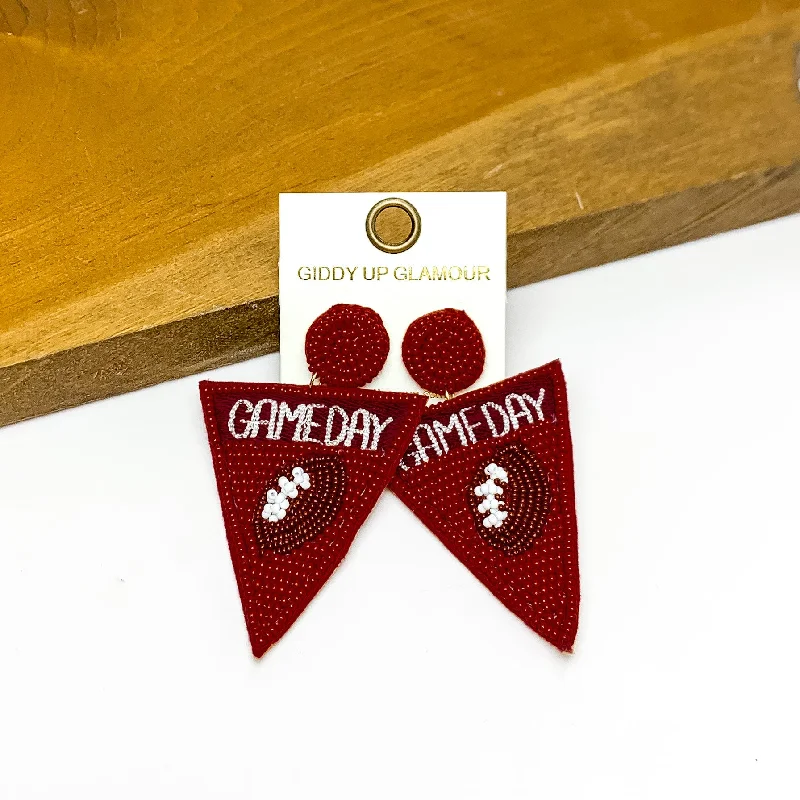 Hoop earrings with braided patterns for a detailed and textured finish-Gameday Beaded Flag Earrings in Maroon