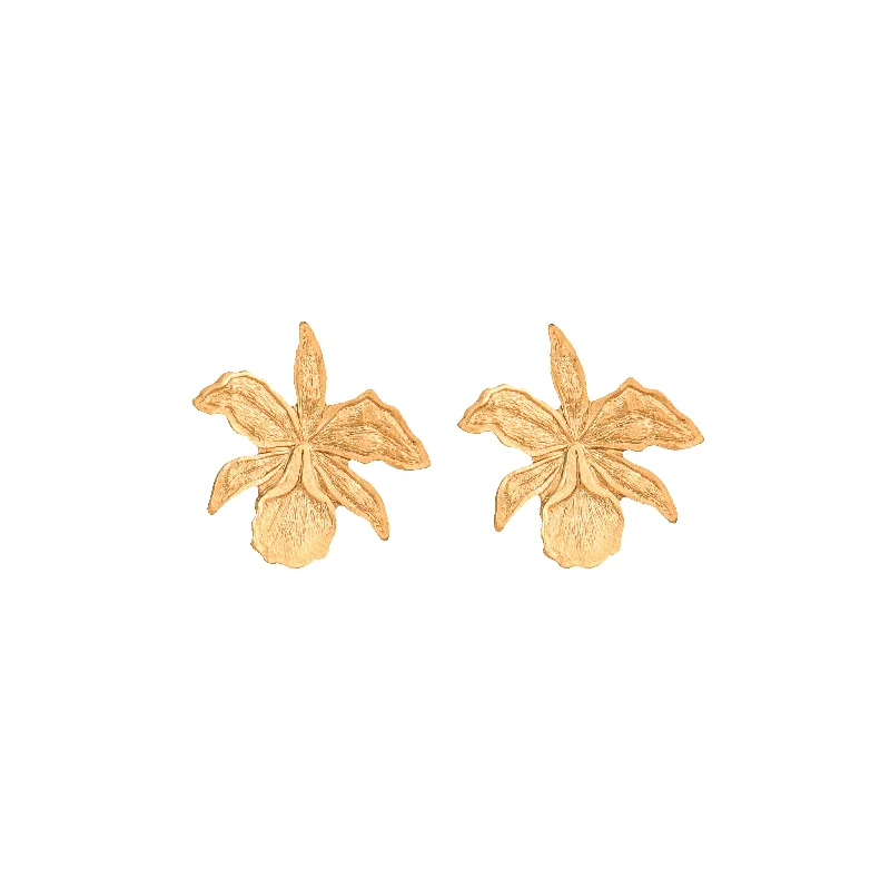 Hoop earrings with textured gold for a refined and sophisticated aesthetic-Gold Orchid Studs