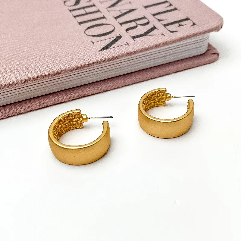 Best hoop earrings with geometric hexagon shapes for a modern, angular look-Gold Tone Small Hoop Earrings With a Textured Inside