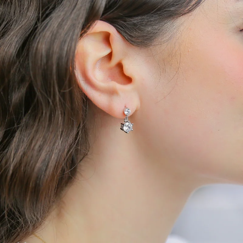 Hoop earrings with hammered textures for a boho-chic and rustic vibe-HOPE - Sterling Silver & CZ Dangle Earrings